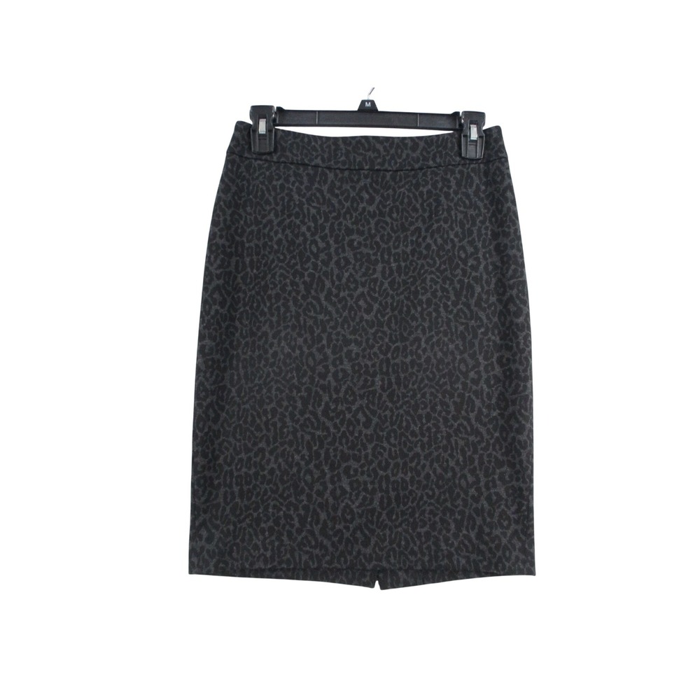 Ann Taylor LOFT Womens 0 Grey Black Leopard Animal Print Pencil Skirt Office